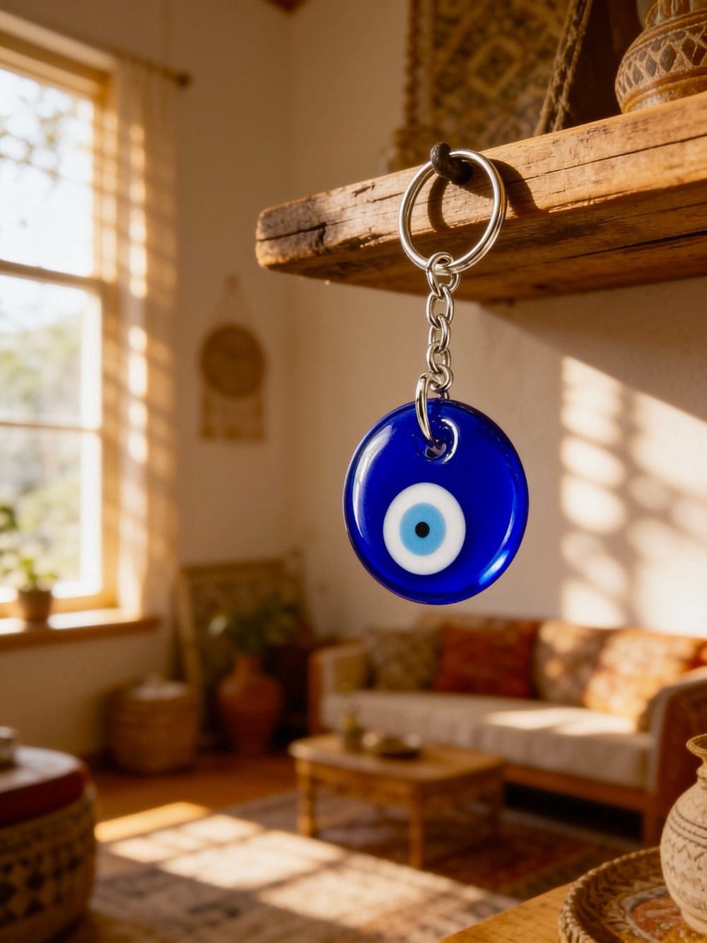 👀 Evil Eye 🧿 Glass Keychain - Blue Protection Charm